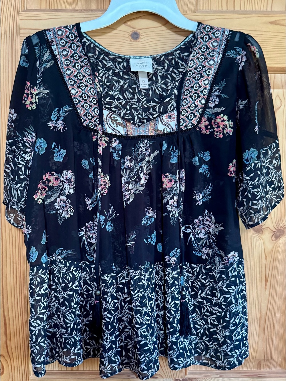 Knox Rose Black Floral Boho Tunic